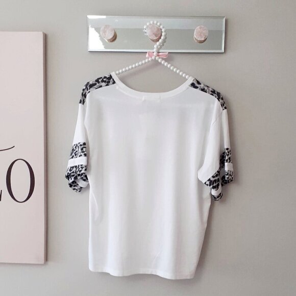 NWT CHRLDR grey leopard detail white football t-shirt, S - Picture 7 of 9